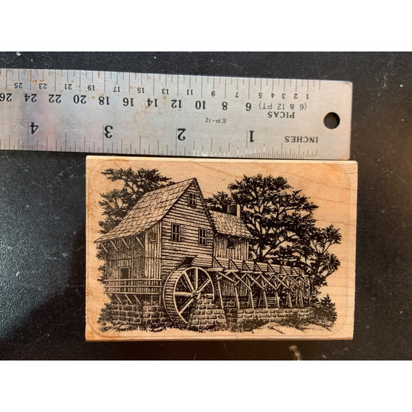 Stampscape Water Mill Wood Rubber Stamp - New - 142E - Picture 2 of 4